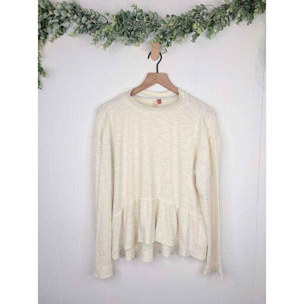 🧺 5 for $25 Sale Anthropologie Pilcro Mock Neck Ruffle Peplum Top Large Cream